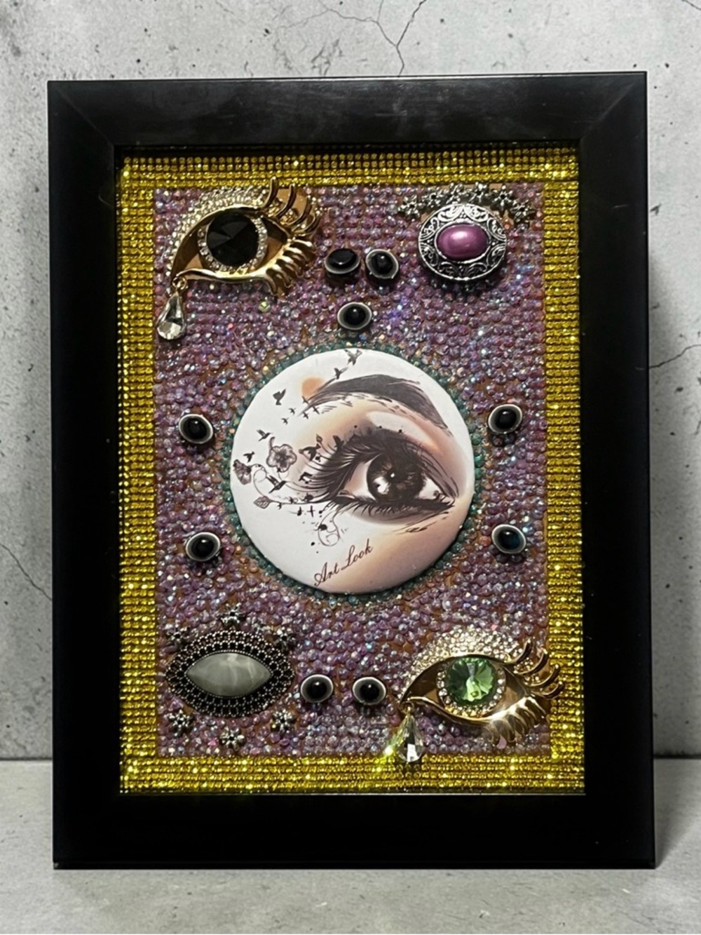 All Eyes On Me Hand Crafted Framed Eye Motif Mixed-Media Wall Art - Pink / Gold - Picture 6 of 9